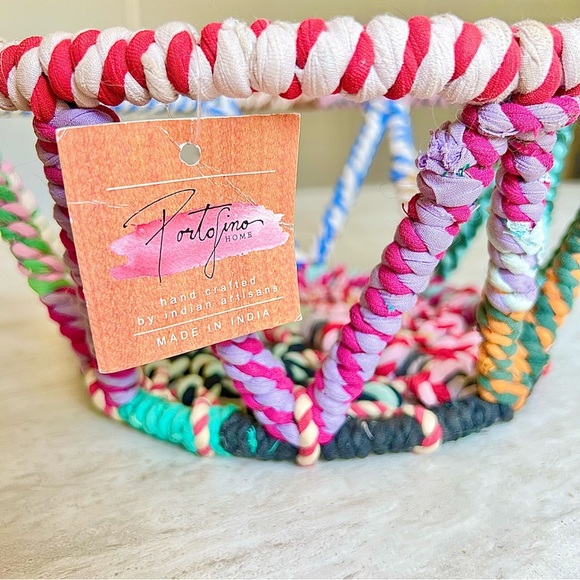 Boho Hand Wrapped Metal Decorative Bowl Basket Portofino Home NEW Colorful Decor - Picture 2 of 5